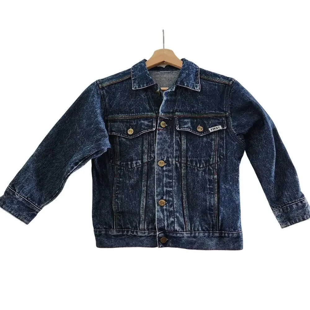 First Girls Heavy Denim Jacket with Colorful Stitching Size Medium